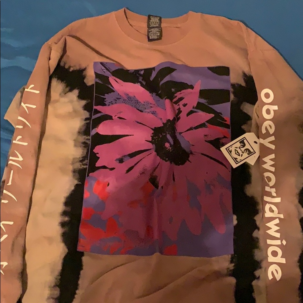 Tan and black obey world wide flower long sleeve